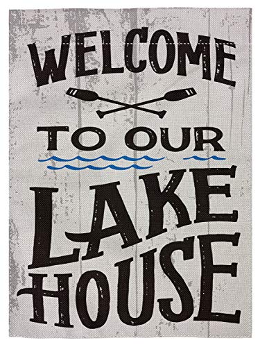 pingpi Welcome to Our Lake House Double Sided Burlap Garden Flag 12.5"x18"