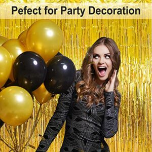 3Packs 3.2ft x 8.2ft Gold Foil Fringe Curtains, Gold Streamers Backdrop, Gold Metallic Tinsel Curtains Golden Backdrop for Bachelorette Engagement Wedding Birthday Golden Party Decorations
