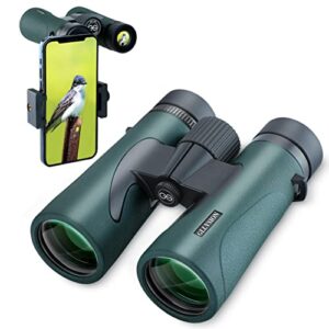 10x42 professional hd binoculars for adults with phone adapter, high power binoculars with bak4 prisms, super bright lightweight & waterproof binoculars perfect for bird watching, hunting, stargazing