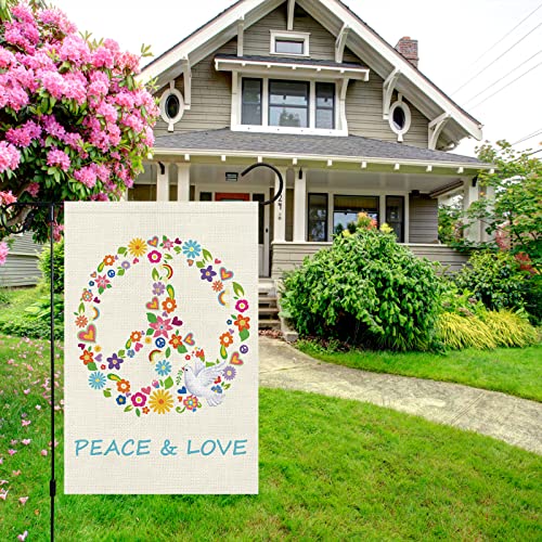 Peace and Love Garden Flag 12x18 Double Sided, Small Burlap Pray Pigeon Floral Garden Yard Flags World Peace on Earth Sign Hope Flag for Seasonal Outside Outdoor Hippie Decor (ONLY FLAG)