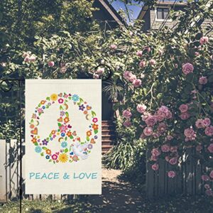 Peace and Love Garden Flag 12x18 Double Sided, Small Burlap Pray Pigeon Floral Garden Yard Flags World Peace on Earth Sign Hope Flag for Seasonal Outside Outdoor Hippie Decor (ONLY FLAG)