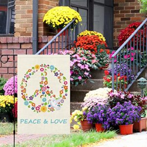 Peace and Love Garden Flag 12x18 Double Sided, Small Burlap Pray Pigeon Floral Garden Yard Flags World Peace on Earth Sign Hope Flag for Seasonal Outside Outdoor Hippie Decor (ONLY FLAG)