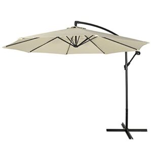 haushof 10ft patio umbrella, outdoor offset hanging cantilever umbrella with crank & cross base, waterproof & uv protection, easy assembly and quick tilt adjustment, for garden, seaside, pool, yard…