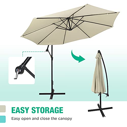 HAUSHOF 10FT Patio Umbrella, Outdoor Offset Hanging Cantilever Umbrella with Crank & Cross Base, Waterproof & UV Protection, Easy Assembly and Quick Tilt Adjustment, For Garden, Seaside, Pool, Yard…