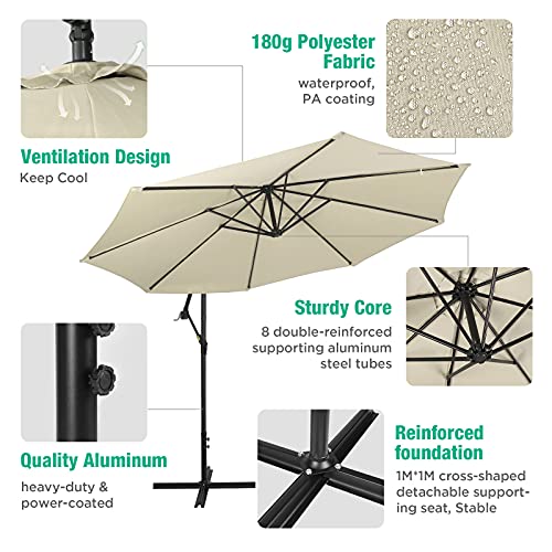 HAUSHOF 10FT Patio Umbrella, Outdoor Offset Hanging Cantilever Umbrella with Crank & Cross Base, Waterproof & UV Protection, Easy Assembly and Quick Tilt Adjustment, For Garden, Seaside, Pool, Yard…