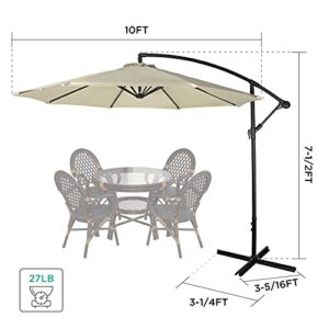 HAUSHOF 10FT Patio Umbrella, Outdoor Offset Hanging Cantilever Umbrella with Crank & Cross Base, Waterproof & UV Protection, Easy Assembly and Quick Tilt Adjustment, For Garden, Seaside, Pool, Yard…