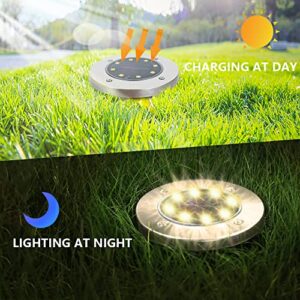 XSUPER Solar Ground Lights, 8 LED Solar Garden Lights, Waterproof In-Ground Landscape Lights, 8 Packs Solar Lights Outdoor Disk Lights for Patio Pathway Lawn Yard Deck Driveway Walkway, Warm White