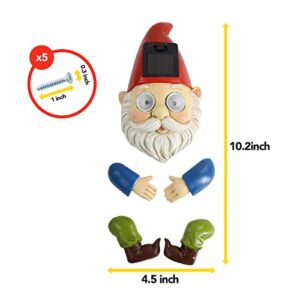 Gnome Solar Tree Hugger Sculpture with LED Lights for Outdoor Decoration - Funny Figurine for Lawn, Yard, and Garden