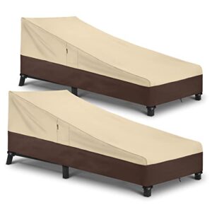 arcedo outdoor chaise lounge cover, waterproof patio chaise lounge chair cover with air vents, all weather resistant patio furniture covers, 80″ l x 32″ w x 25″ h, beige and brown, 2 pack