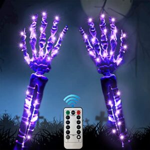lithome lighted skeleton hands halloween stake lights outdoor, 8 lighting modes purple string lights light up skull hand spooky halloween garden stake for pathway walkway garden party