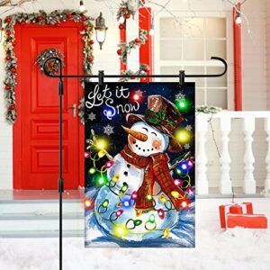 Snowman Merry Christmas Garden Flags with Led String Lights 12x18 Inch Double Sided Small Vertical Yard Flag Christmas Outside Decor for Christmas Winter Holiday Party Garden Patio Lawn Decoration(Snowman)