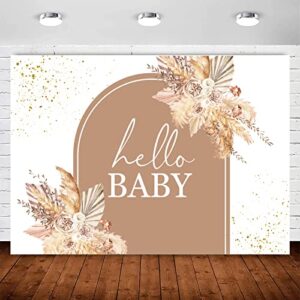 inmemory boho baby shower backdrop pampas grass floral rainbow arch hello baby shower photography background for bohemian girls baby shower decorations oh baby party banner photo booth backdrops 7x5ft