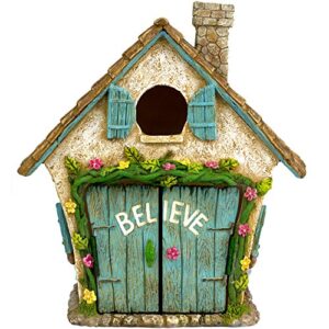 twig & flower the adorable believe fairy garden house – 8″ tall – hand painted fairy doors that open fairy house, fairy garden decor, fairy garden accessories gnome gifts for her