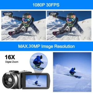 Video Camera,Camcorder Full HD 1080P 30FPS 24.0 MP Vlogging Camera, IR Night Vision Camcorder Recorder, 16X Zoom Camcorders, YouTube Camera with Remote Control