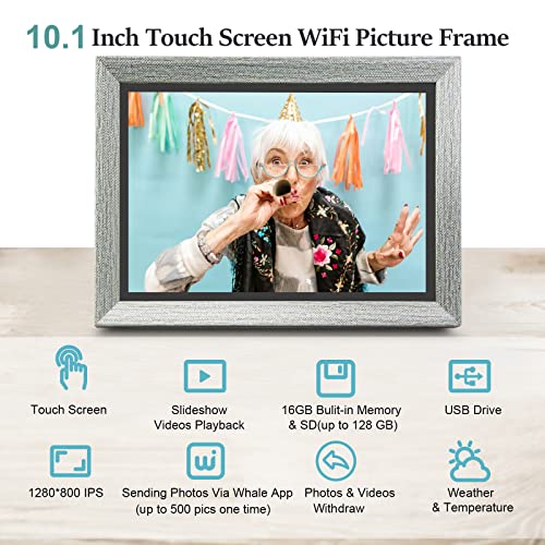 AISLPC 10.1 Inch WiFi Digital Picture Frame, Smart Digital Photo Frame with 16GB Storage, Touch Screen Display, Auto-Rotate, Easy Setup and Share Photos and Videos via Free App from Anywhere