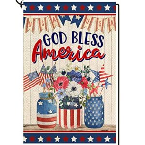 Baccessor Memorial Day Patriotic Garden Flag Double Sided 4th of July God Bless America Flower Vase Independence Day Yard Flag Outdoor Outside Holiday Decoration 12.5x18 Inch