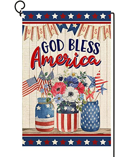 Baccessor Memorial Day Patriotic Garden Flag Double Sided 4th of July God Bless America Flower Vase Independence Day Yard Flag Outdoor Outside Holiday Decoration 12.5x18 Inch