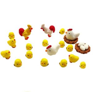 dotebpa 22pcs miniature family chicken,cock,hen,egg,chicken nest ornament micro landscape fairy garden décor