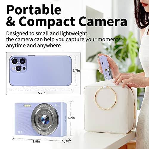 Digital Camera 4K 44MP Compact Point and Shoot Camera with 16X Digital Zoom 32GB SD Card,Kids Camera 2.4 Inch, Vlogging Camera for Teens Students Boys Girls Seniors(Purple2)