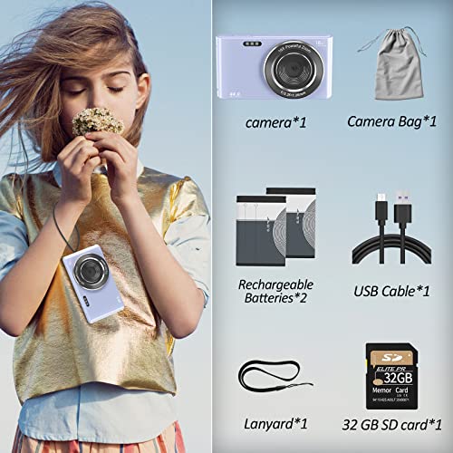 Digital Camera 4K 44MP Compact Point and Shoot Camera with 16X Digital Zoom 32GB SD Card,Kids Camera 2.4 Inch, Vlogging Camera for Teens Students Boys Girls Seniors(Purple2)