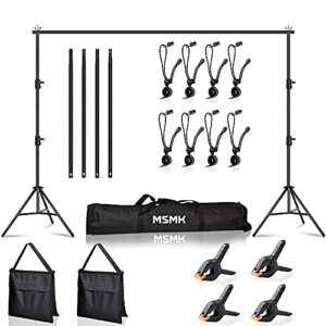 msmk photo video studio backdrop stand with 8 spring & 4 clips, 6.5ft x 10ft adjustable muslin background support system kit with sand bag, carry bag for photography studio