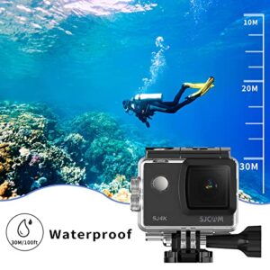 SJCAM SJ4000 Action Camera 4K30fps WiFi Camera, 40MP UHD image, 170°FOV 5X Digital Zoom, Stabilization, Underwater 98ft Waterproof Camera with 2 Batteries,32G SD Card and Helmet Mount Accessories Kits