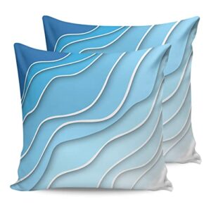 Blue White Ombre Outdoor Pillow Covers 16 x 16 Inches, Winter Blue Waterproof Throw Pillow Cover Set of 2, Geometric Modern Abstract Art Home Decorative Square Cushion Covers for Patio/Tent/Garden