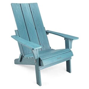 cecarol folding adirondack chair wood texture, folding chair weather resistant, outdoor patio chair for outside, garden, beach, fire pit chair, blue-ac02sf