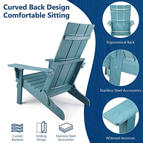 Cecarol Folding Adirondack Chair Wood Texture, Folding Chair Weather Resistant, Outdoor Patio Chair for Outside, Garden, Beach, Fire Pit Chair, Blue-AC02SF