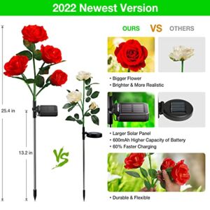 BUCASA Solar Garden Lights Outdoor 4 Pack, Upgraded Waterproof Solar Powered Outdoor Lights with 16 Rose Flowers, Bright Color Changing Solar Flower Lights for Pathway Walkway Patio Yard Lawn