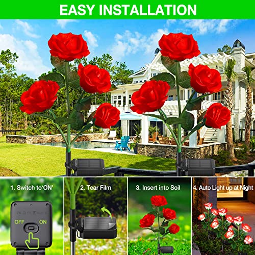 BUCASA Solar Garden Lights Outdoor 4 Pack, Upgraded Waterproof Solar Powered Outdoor Lights with 16 Rose Flowers, Bright Color Changing Solar Flower Lights for Pathway Walkway Patio Yard Lawn