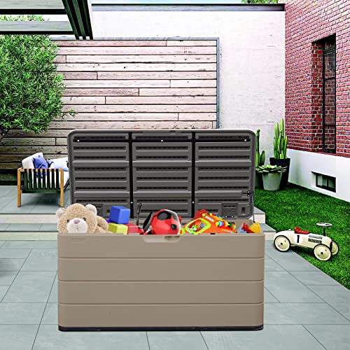 Diyokai 85 Gallon Resin Deck Box, Outdoor Storage Box for Patio Furniture Cushions,Garden Tools & Pool Toys, Lockable (Dark Brown)