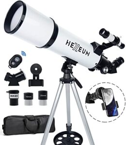 telescope 80mm aperture 600mm – astronomical portable refracting telescope fully multi-coated high transmission coatings az mount with tripod phone adapter, wireless control, carrying bag. easy set up