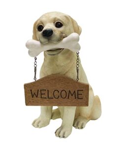 nature’s mark labrador retriever dog puppy statue with reversible welcome sign and go away sign resin garden decor 12″ h