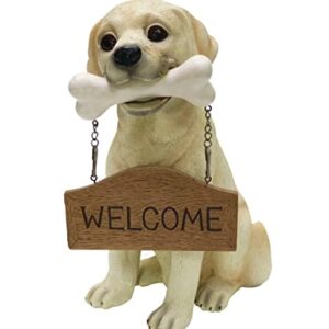 Nature's Mark Labrador Retriever Dog Puppy Statue with Reversible Welcome Sign and Go Away Sign Resin Garden Decor 12" H