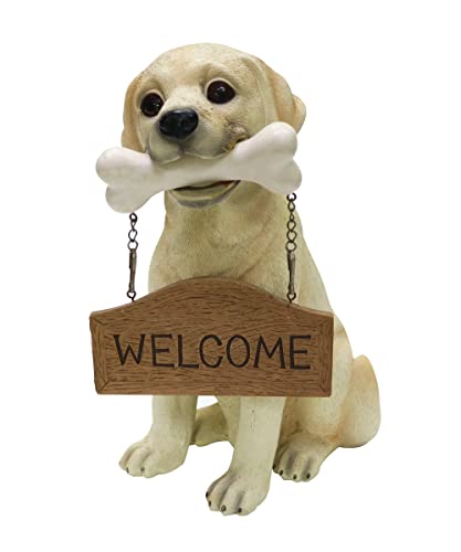 Nature's Mark Labrador Retriever Dog Puppy Statue with Reversible Welcome Sign and Go Away Sign Resin Garden Decor 12" H