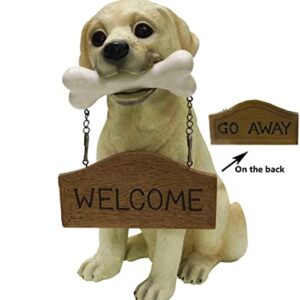 Nature's Mark Labrador Retriever Dog Puppy Statue with Reversible Welcome Sign and Go Away Sign Resin Garden Decor 12" H