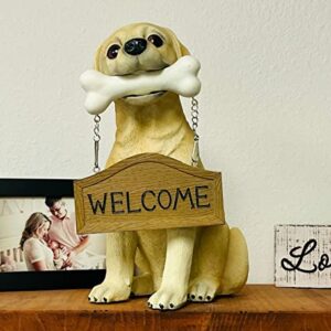 Nature's Mark Labrador Retriever Dog Puppy Statue with Reversible Welcome Sign and Go Away Sign Resin Garden Decor 12" H