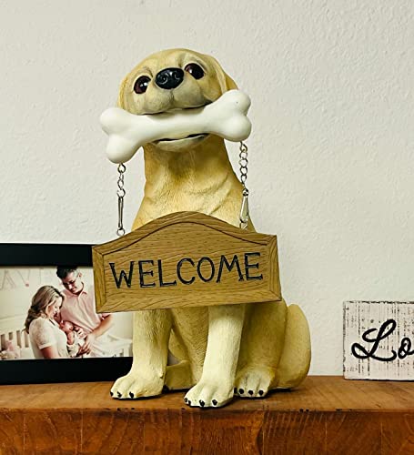 Nature's Mark Labrador Retriever Dog Puppy Statue with Reversible Welcome Sign and Go Away Sign Resin Garden Decor 12" H