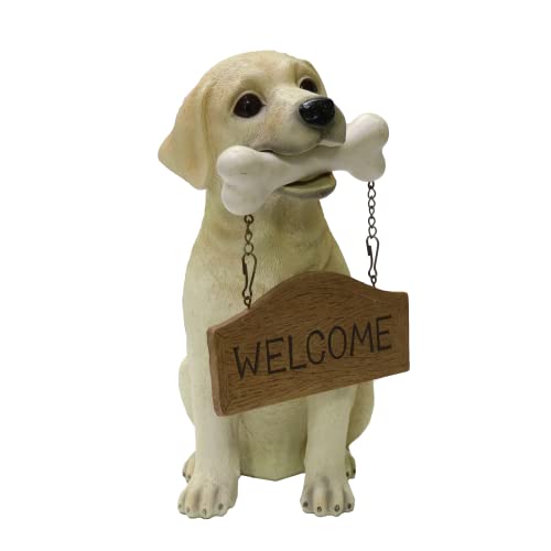 Nature's Mark Labrador Retriever Dog Puppy Statue with Reversible Welcome Sign and Go Away Sign Resin Garden Decor 12" H