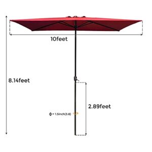 LAUREL CANYON Rectangular Patio Umbrella Market Table Umbrellas Outdoor Umbrella with Push Button Tilt and Crank for Lawn, Garden, Deck, Backyard & Pool, 6.5 x 10ft, Red