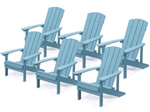 aok garden adirondack chairs set of 6, weather resistant hips plastic fire pit chairs, modern poly adorondic outside chairs, 350 lbs adirondack chair for easy assembly, blue
