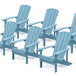 Aok Garden Adirondack Chairs Set of 6, Weather Resistant Hips Plastic Fire Pit Chairs, Modern Poly Adorondic Outside Chairs, 350 LBS Adirondack Chair for Easy Assembly, Blue