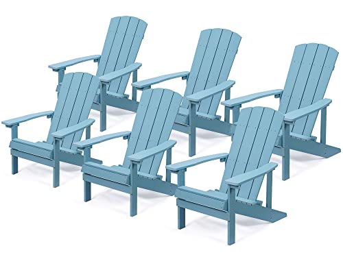 Aok Garden Adirondack Chairs Set of 6, Weather Resistant Hips Plastic Fire Pit Chairs, Modern Poly Adorondic Outside Chairs, 350 LBS Adirondack Chair for Easy Assembly, Blue