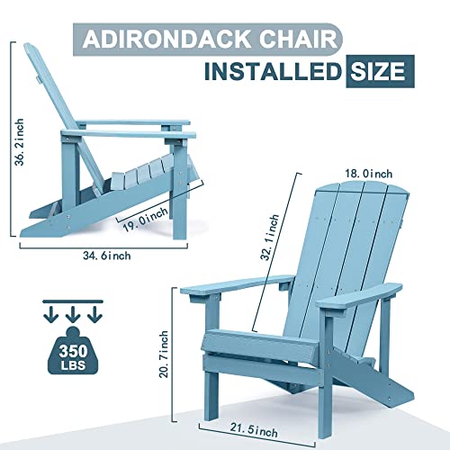 Aok Garden Adirondack Chairs Set of 6, Weather Resistant Hips Plastic Fire Pit Chairs, Modern Poly Adorondic Outside Chairs, 350 LBS Adirondack Chair for Easy Assembly, Blue