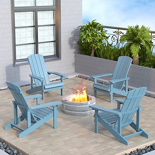 Aok Garden Adirondack Chairs Set of 6, Weather Resistant Hips Plastic Fire Pit Chairs, Modern Poly Adorondic Outside Chairs, 350 LBS Adirondack Chair for Easy Assembly, Blue