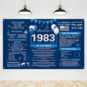 crenics blue silver 40th birthday decorations, vintage back in 1983 birthday backdrop banner, large 40 years old birthday anniversary poster photo background party supplies for women men, 5.9 x 3.6 ft