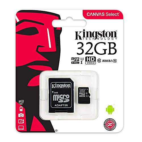 Kingston Canvas Select 32GB MicroSDHC Class 10 MicroSD Memory Card UHS-I 80MB/s R Flash Memory Card with Adapter (SDCS/32GB)