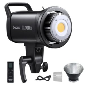 godox sl100d led video light, with godox rc-a6 remote controller, 100w 5600k 32,100lux @1m cri 96+ daylight led continuous light, 8 fx effects studio led light with bowens mount