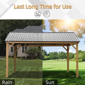 Domi Outdoor Living 12’x14’ Hardtop Gazebo Outdoor Aluminum Gazebo with Galvanized Steel Gable Roof for Lawn and Garden(Wood-Looking)